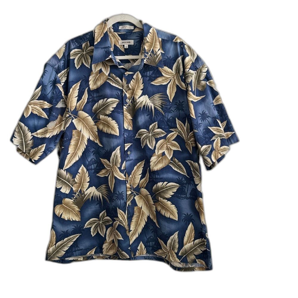 Pierre Cardin Hawaiian Camp Shirt Mens XXL Blue Tropical Pal 100% Cotton Korea